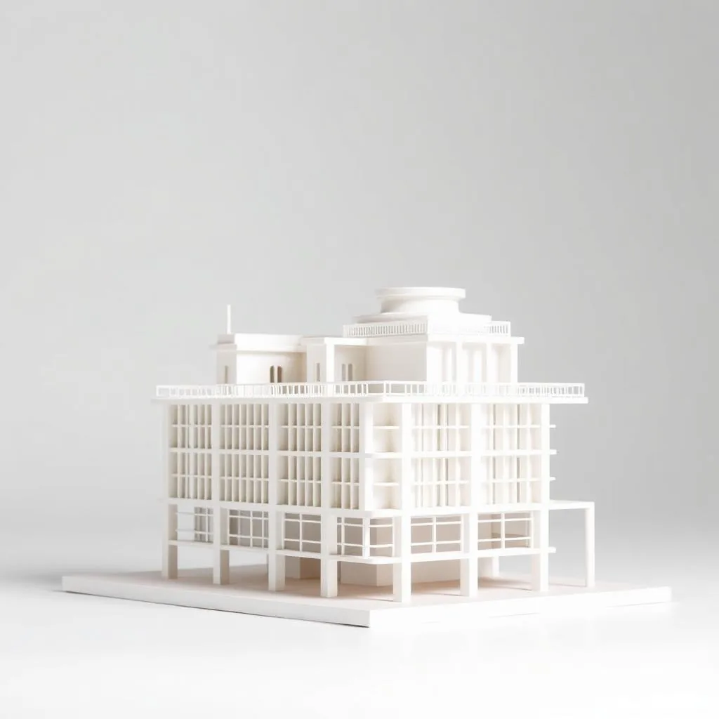 White 3D printed architectural model and prototype parts made in Dubai
